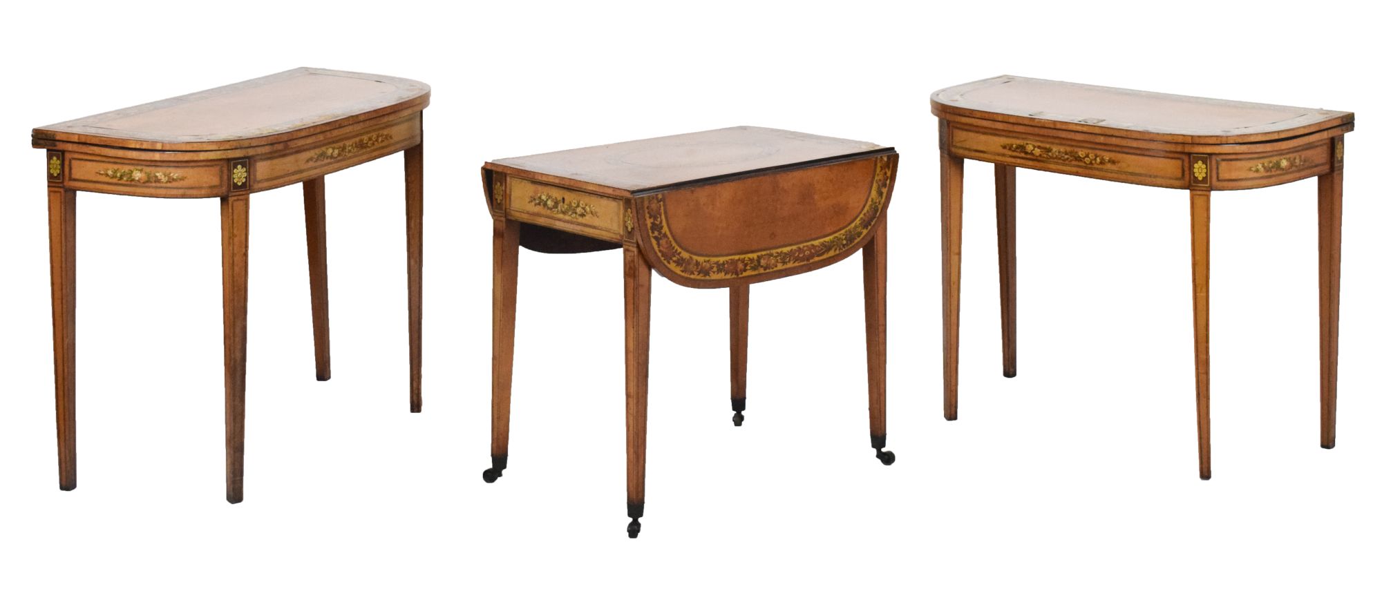 Rare suite of three early 19th Century painted satinwood tables Sold for £8,000
